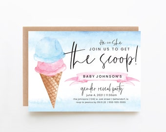 editable ice cream gender reveal invite, the scoop, ice cream invitation, gender reveal party invite, online invite, instant download, ICC