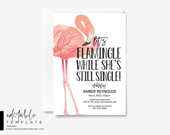 editable flamingo bachelorette party invitation template, let's flamingle, tropical party, hen party, editable invitation, instant download