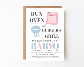 Gender Reveal BBQ-Einladung, BabyQ, Twins Reveal, bearbeitbare Vorlage (BBYQ)