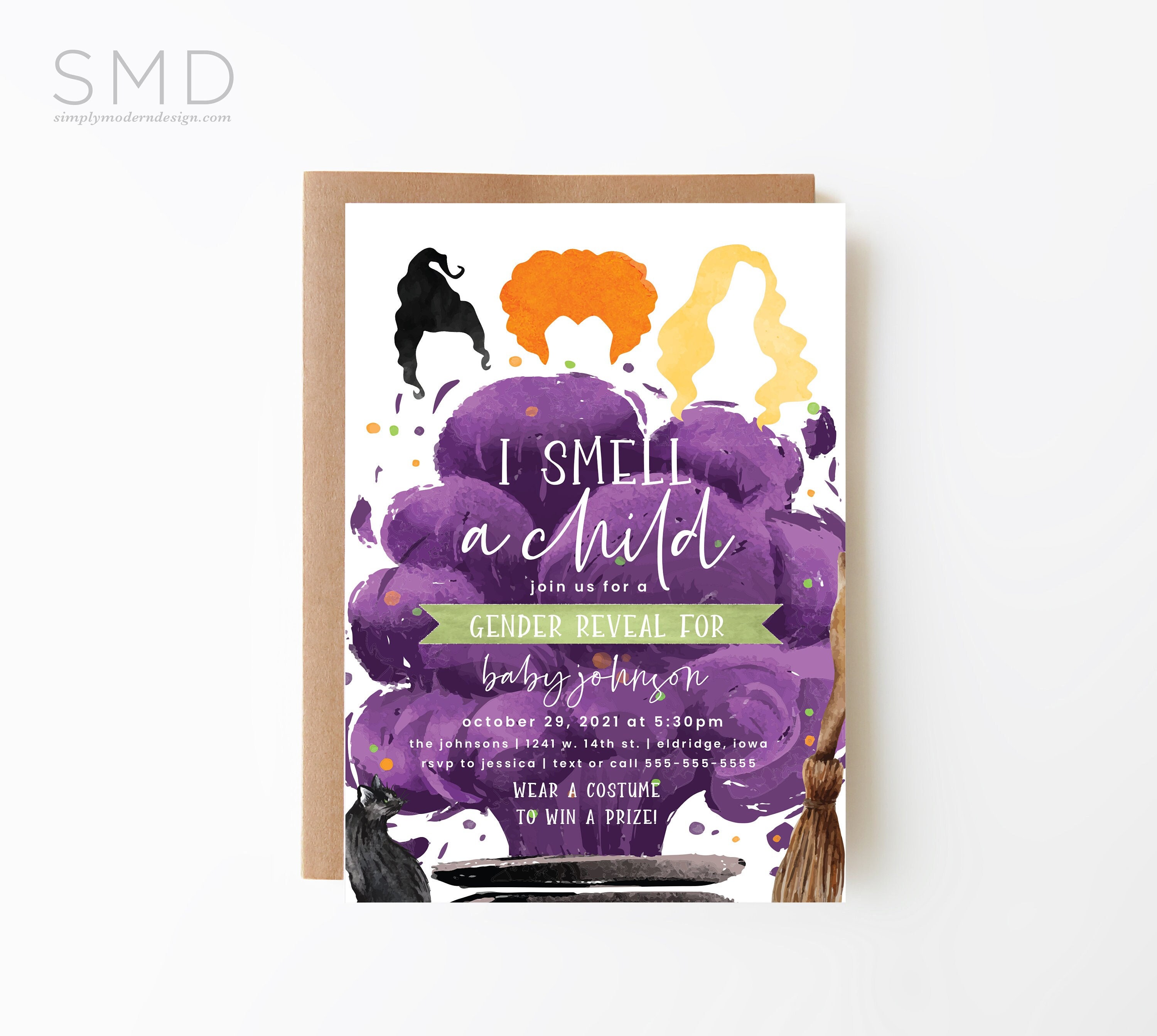 halloween baby shower invitation hocus halloween gender reveal editable pocus a baby is brewing witches instant download HCPS