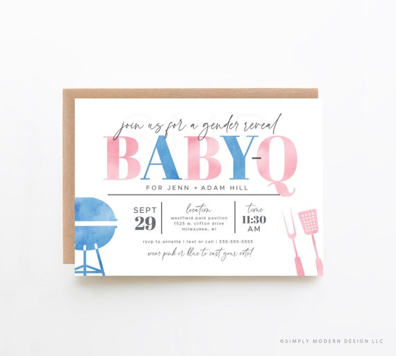 Gender Reveal Bbq Editable Invitation Babyq Gender Reveal Etsy