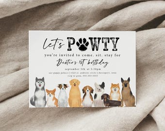 dog pawty birthday party editable invitation, editable template, dog birthday invitation, puppy birthday invitation, instant download, PPWTY