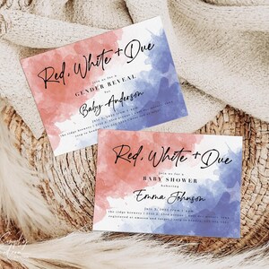 4th of July gender reveal invitation, patriotic gender reveal invitation, he or she, red white and due, watercolor, instant download, J4GR