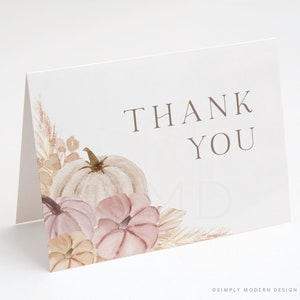 girl's fall pumpkin floral thank you, fall pumpkin thank you, pink pumpkin, purple pumkin, folded, flat, instant download, 4.25x5.5, BGPMP