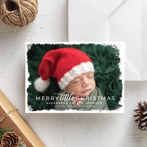 Holiday birth announcement, Merry little Christmas birth announcement card, modern pregnancy announcement, printable, editable template