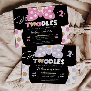 GOLD Girl&#39;s oh twodles mouse second birthday invite, editable invitation, gold, boho, 2nd birthday invite, twoodles, instant download, MMS