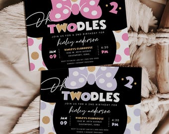 GULD Flickans "oh twodles mouse" andra födelsedagsinbjudan, redigerbar inbjudan, guld, boho, 2-årsdagsinbjudan, twoodles, direktnedladdning, MMS