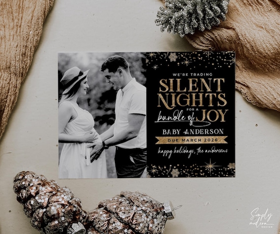 Gold Foil Pregnancy Announcement Christmas Card (editable  display picture 3