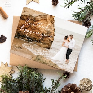 Tarjeta de agradecimiento por la boda de año nuevo, gracias por el amor y feliz navidad, tarjeta de agradecimiento por la boda de navidad, tarjeta festiva editable, navidad, imprimible