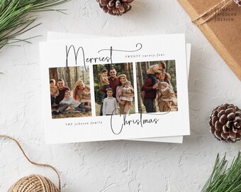 merriest christmas photo collage christmas card, modern christmas card, photo collage holiday card, happy holidays, editable card, printable