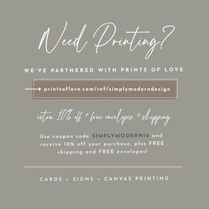 May include: A graphic with a light brown background and white text that reads "Need Printing?"  The text "WE'VE PARTNERED WITH PRINTS OF LOVE" is below the title.  A light brown rectangle with a white arrow pointing to the left contains the text "printsoflove.com/ref/simplymoderndesign".  The text "extra 10% off + free envelopes + shipping" is below the rectangle.  The text "Use coupon code SIMPLYMODERNIO and receive 10% off your purchase, plus FREE shipping and FREE envelopes!" is below the previous text.  The text "CARDS + SIGNS + CANVAS PRINTING" is at the bottom of the graphic.