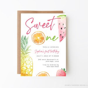 Fruit first birthday editable invite, sweet one birthday, one is sweet, 1st birthday, summer birthday, fruit theme, instant download, FRT