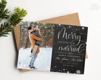 save the date christmas card, merry and married, married christmas, wedding christmas card, wedding invitation, editable save the date card