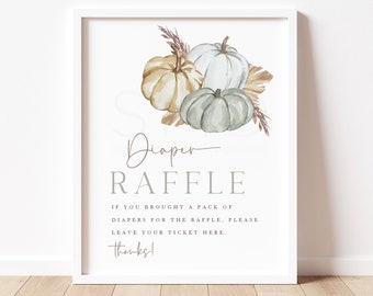 gender neutral fall boho pumpkin diaper raffle ticket sign, boho diaper raffle sign, fall baby shower, sage, instant download, 8x10, BGPMP