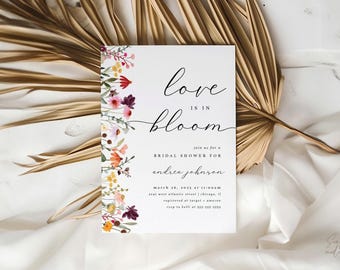 love in bloom bridal shower invite, wildflower bridal shower, spring bridal shower, wildflower theme, bridal brunch, editable invite, WFL