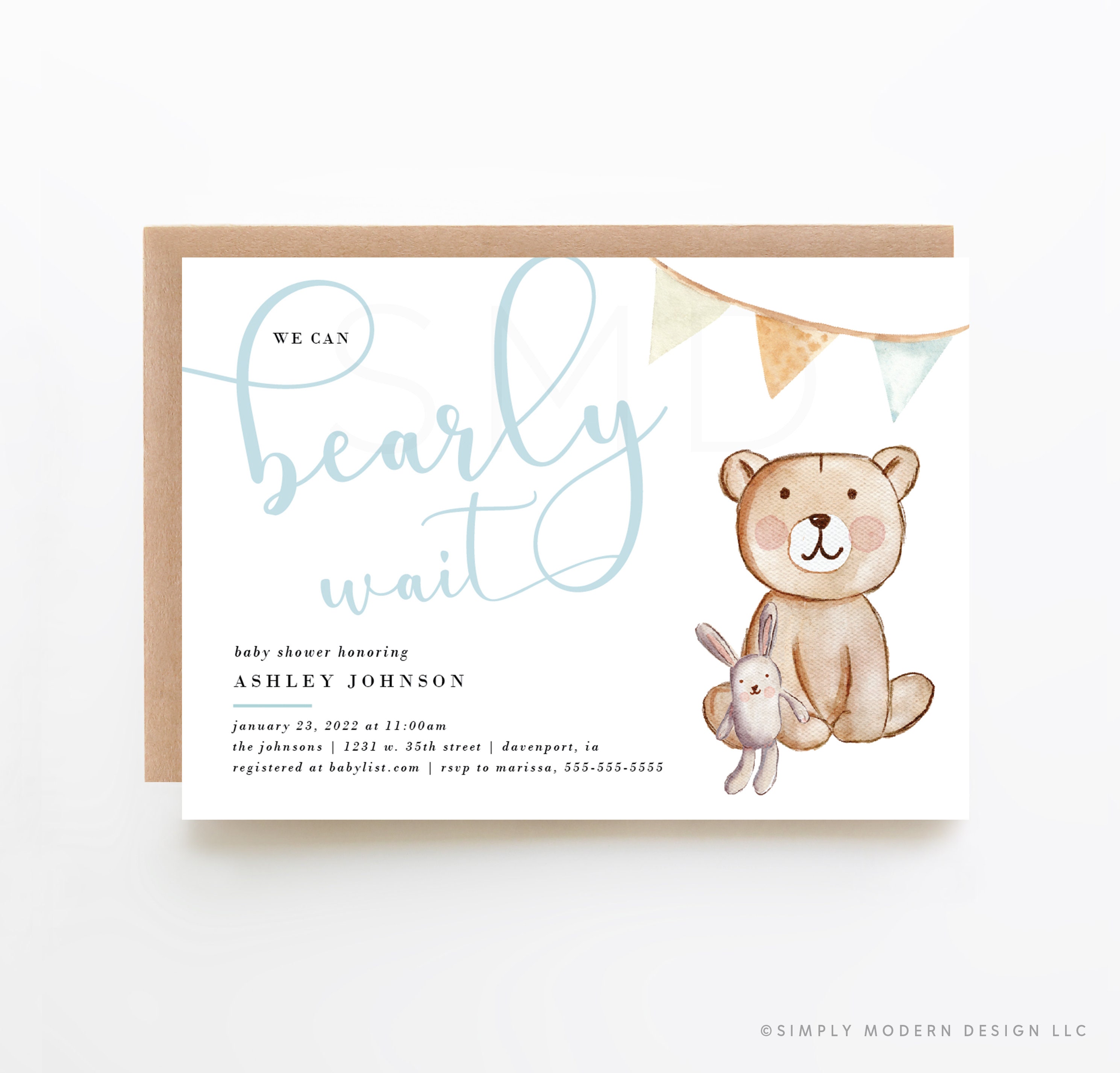 Bearly Wait Boy's Baby Shower Invitation Set Bear Baby - Etsy