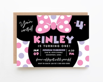 Girl's mouse birthday invitation, editable invitation, twodles, minnie birthday, girl's birthday invitation, birthday clubhouse, MMS