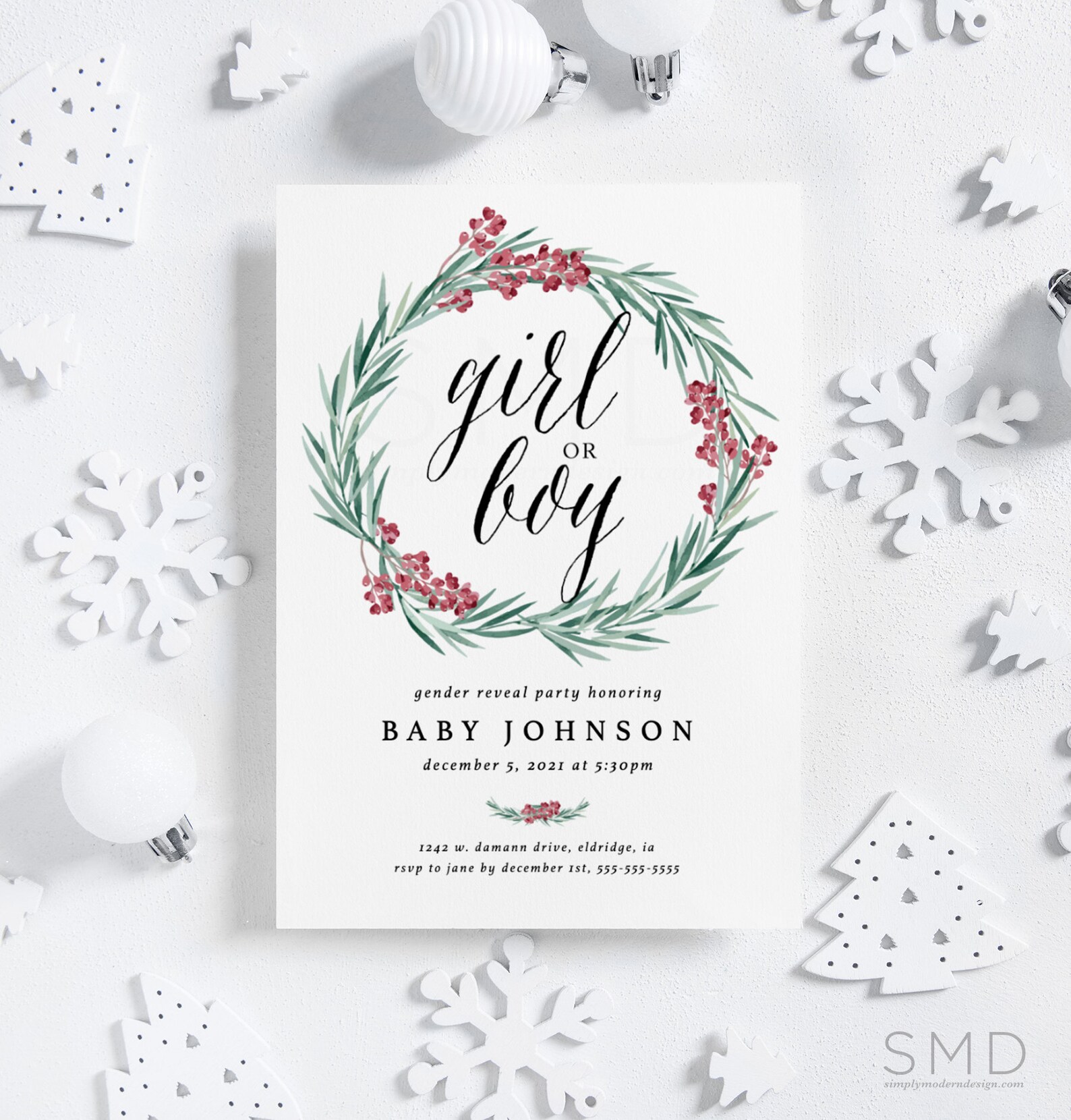 Winter Gender Reveal Invitation Christmas Gender Reveal Etsy