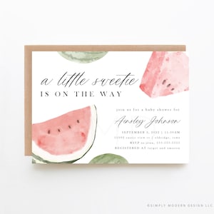 watermelon baby shower invitation, little sweetie is on the way, watermelon theme shower, sweet baby on the way, editable, WMLN