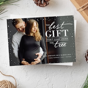 Faire-part de grossesse pour les fêtes, faire-part de grossesse pour Noël, les meilleurs cadeaux ne sont pas venus sous le sapin, modèle imprimable et modifiable