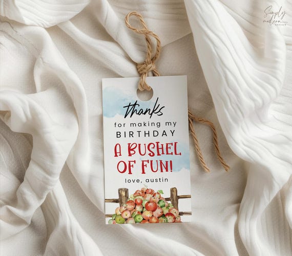 apple picking birthday thank you tag, apple birthday tag, apple thank you, thanks a bushel favor tag, instant download, 2x3 tag, APL
