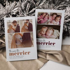 Hoe meer zielen, hoe meer vreugd! Aankondiging van een zwangerschap, kerstgeboorte, printbaar, fotocollage, bewerkbare kerstkaart