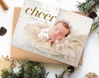 extra cheer this year new years pregnancy announcement, holiday pregnancy announcement, new year new baby, printable, printed cards,