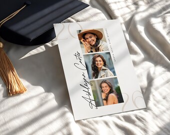 Anuncio de graduación con collage de fotos, plantilla editable, invitación para anuncio universitario