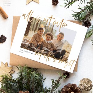 Alles ist nicht ruhig, aber alles ist hell Urlaub Weihnachtskarte, ruhige Weihnachtskarte, 2021 Feiertagskarte, gedruckte Karten, bearbeitbare Weihnachtskarte