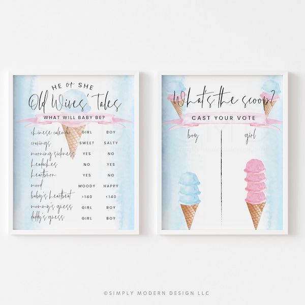 ice cream gender reveal signs, ice cream wives' tales sign, ice cream cast your vote sign, instant download, 8x10, 16x20, ICC