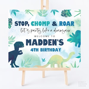 dinosaur birthday welcome sign, editable, dinosaur yard sign, dinosaur theme, boy&#39;s dinosaur poster, dinosaur sign, 8x10, 16x20, 18x24 DNSR