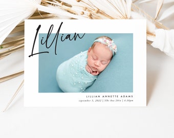 modern newborn baby birth announcement, simple card, it's a girl, it's a boy, neutral, new baby, newborn, card, printable, editable template