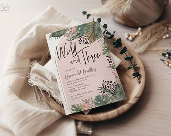 girl's young, wild and three birthday invitation, boho safari third birthday, cheetah print, three and wild, editable template, WLDACH