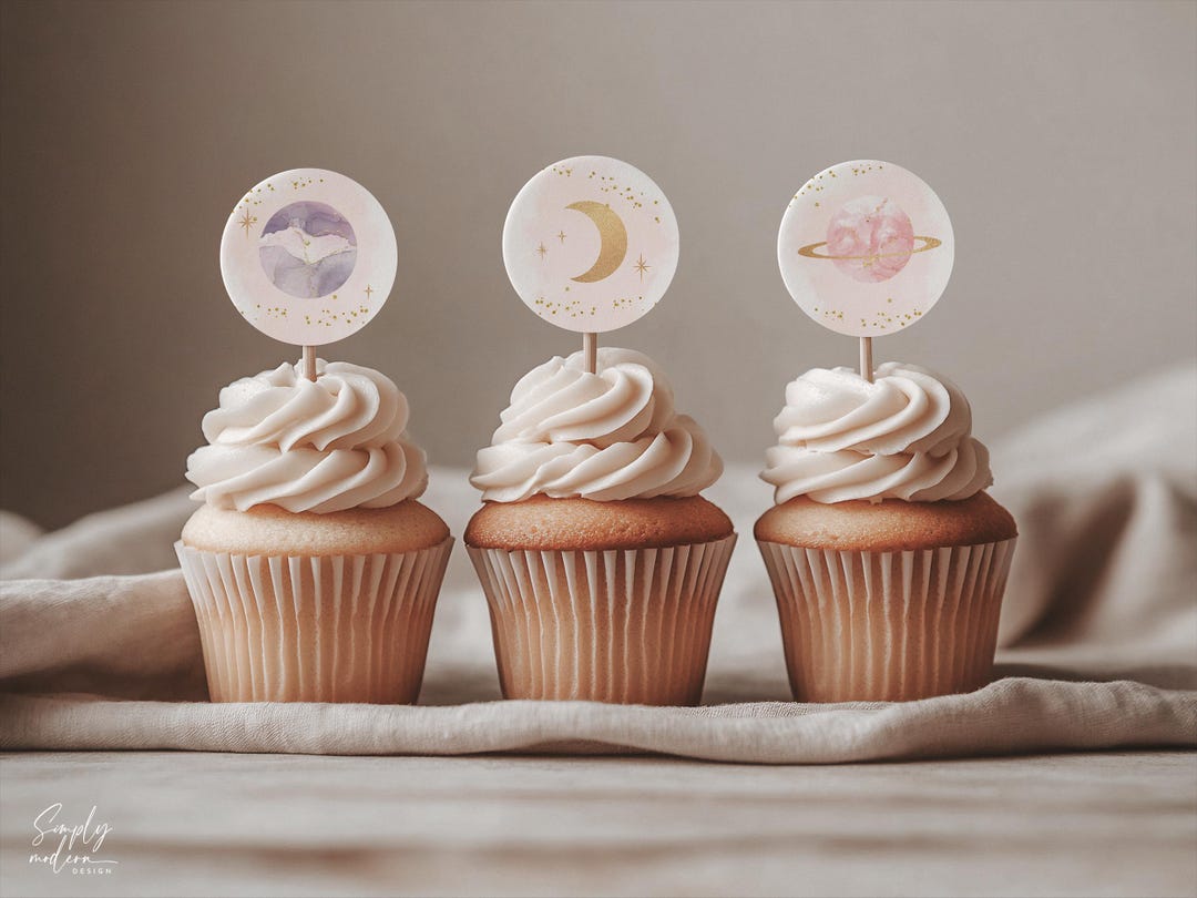 Outer Space Theme Cupcake Toppers, Round Cupcake Labels, Planet Dessert ...