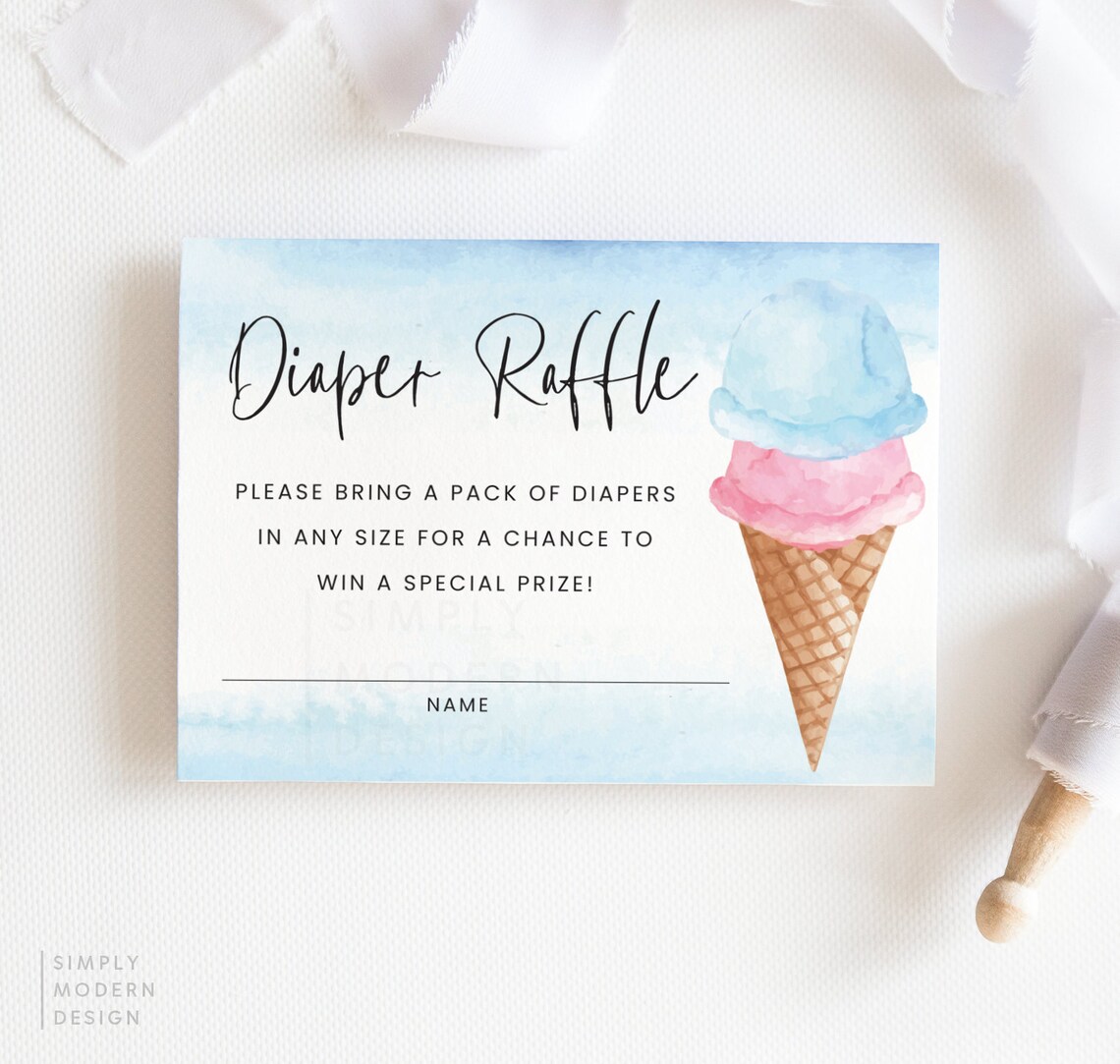 Ice Cream Diaper Raffle Insert Card, Gender Reveal Diaper Raffle Ticket ...