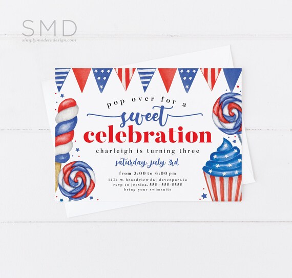 Patriotic Birthday Party Editable Invitation 4th of July - Etsy