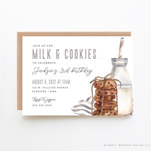 milk and cookies birthday party invitation, cookie party invitation, milk and cookies theme, first birthday cookie, editable invitation