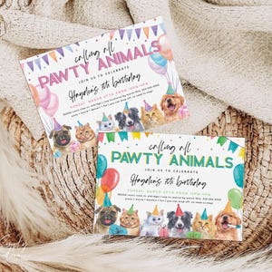 puppy and kitten birthday party invitation, let&#39;s pawty, pawty animals, puppy birthday, kitten birthday, dog party, cat, editable, PPWTY