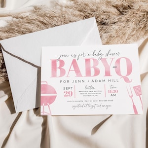 girl&#39;s baby shower bbq invitation, babyq invite, pink, baby shower barbecue, editable party invitation, instant download, printable, BBYQ
