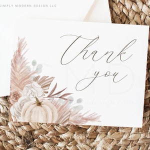 elegant fall pumpkin floral thank you, fall pumpkin thank you card, fall floral thank you, folded, flat, instant download, 4.25x5.5, BHPMP