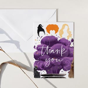 Halloween tackkort, häxtackkort, hocus, vikt tackkort för halloween-gäster, platt kort, direktnedladdning, 4,25x5,5, HCPS