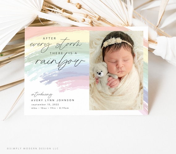 Rainbow Baby Birth Announcement Rainbow of Hope Pregnancy Loss