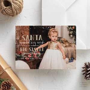 Faire-part de Noël grand frère, faire-part grande soeur, carte de Noël de vacances, le père Noël a exaucé mon souhait, carte imprimable, modifiable