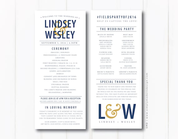wedding program ceremony order of events bridal party etsy