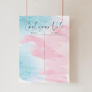 gender reveal cast your vote sign, boy or girl, cast your vote tally, watercolor, gender reveal sign, instant download, 8x10, 16x20, WBGR