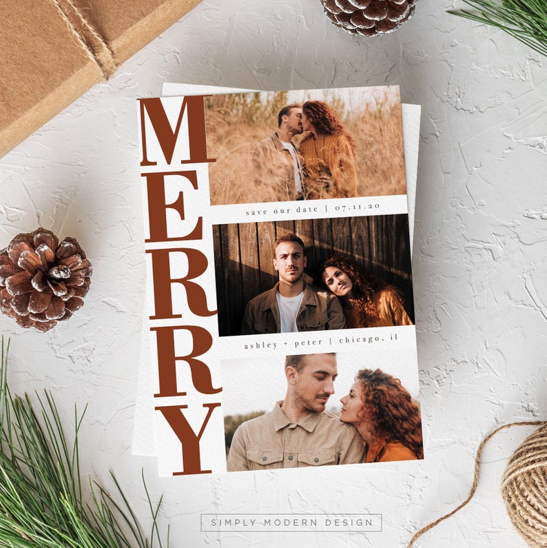 Save The Date Christmas Card Marry Christmas Holiday Save Etsy