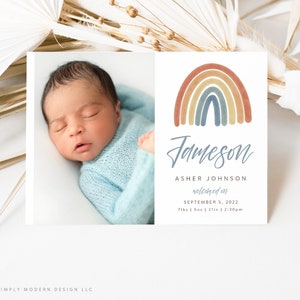 faire-part de naissance arc-en-ciel, arc-en-ciel d'espoir, perte de grossesse, carte de perte de bébé, adoption, arc-en-ciel moderne, modèle imprimable et modifiable
