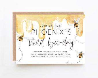 bee birthday editable invitation, bee-day invitation, honey bee, bee theme birthday, bee birthday invite, card, instant download, BEBDY