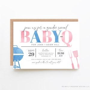 gender reveal bbq editable invitation, babyq, gender reveal bbq, pink, blue, modern gender reveal invitation, instant download, BBYQ