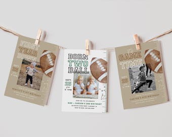 FOOTBALL birthday editable invite, born two ball, football theme, first year down, photo invite, sports birthday, instant download, FBL